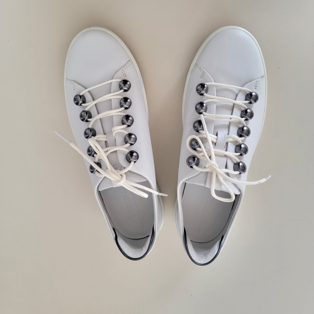 Ecco White and Black Women's Sneakers - Picture 8 of 11